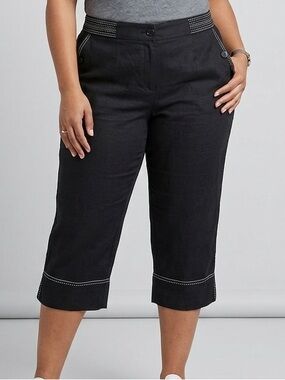 PENNINGTONS Black Linen Capri with White Accent Stitching size 18